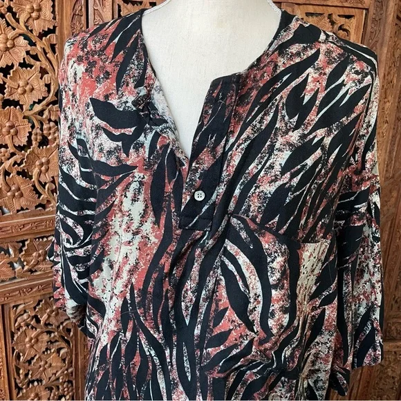 Vintage Abstract Zebra Print Button Front Kaftan Blouse Beach Cover Up - Picture 2 of 10